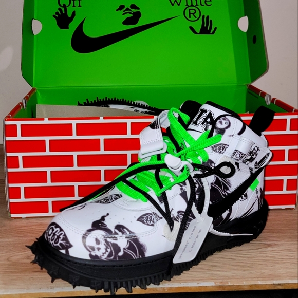 Off-White Graphic High-Tops with Green Accents